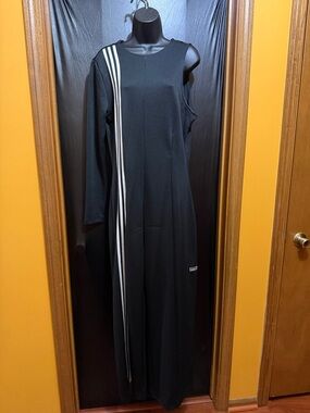 adidas Black Athletic Jumpsuit with three strips.